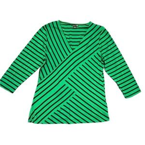 RXB Green/Navy Blue Asymmetrical Stripe 3/4 Sleeve V-Neck Tee Size XL